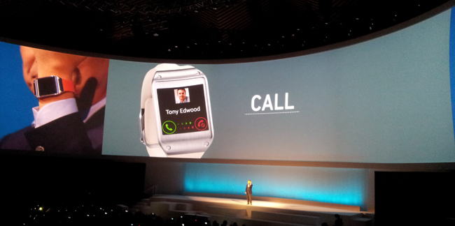 Samsung Mobile head JK Shin introducing the Galaxy Gear smartwatch during the Samsung Unpacked event in Berlin