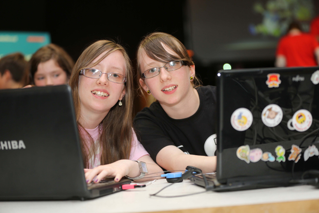  Pictured at the CoderDojo Coolest Projects Awards were twin sisters and participants Aoife and Katie from Co Laois