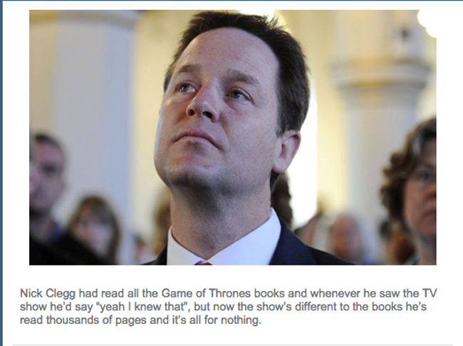 Nick Clegg's Game of Thrones concerns