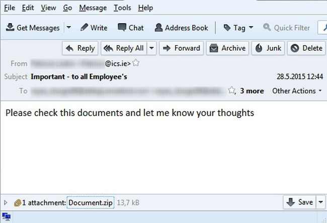 ESET Ireland discovered this dodgy email circulating the country