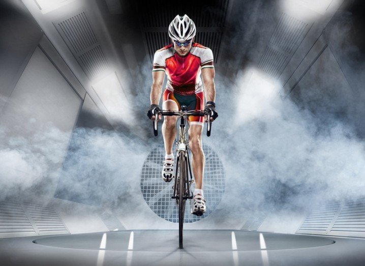 Indoor Cycling - Cyclist in a wind tunnel