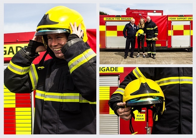 Eilis Delaney with members of Dublin Fire Brigade testing the Sense. Image via Itziar Telletxea Rocha