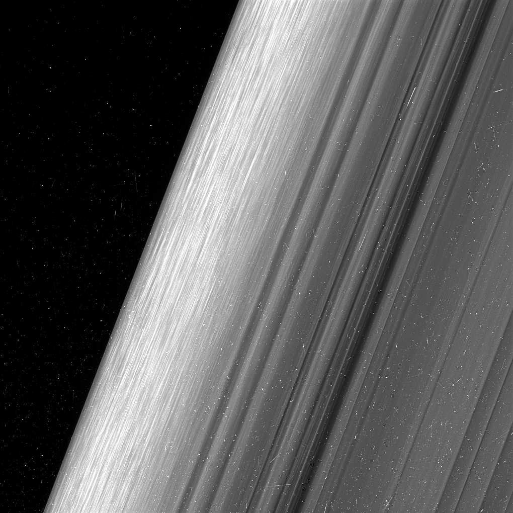 This shows a region in Saturn’s outer B ring. This image is in twice the level of detail as it had ever been observed before. Image: NASA/JPL-Caltech/Space Science Institute