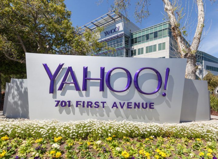 Yahoo sign outside its headquarters in California