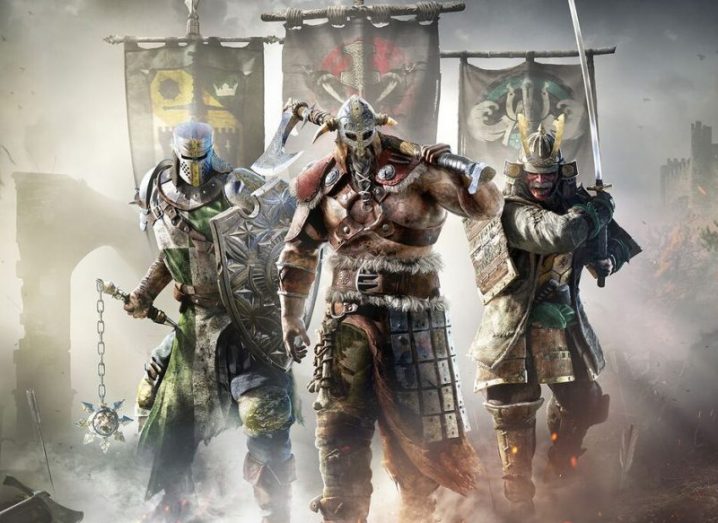 Three medieval warriors in a still from the Ubisoft game For Honor.