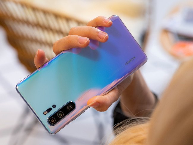 Close-up of the new Huawei P30 series with a quad-camera array.