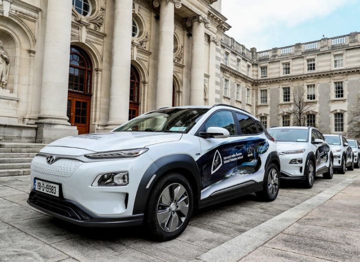 A fleet of electric cars outside Irish Government buildings.