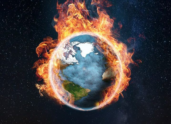 Illustration of the Earth catching fire.