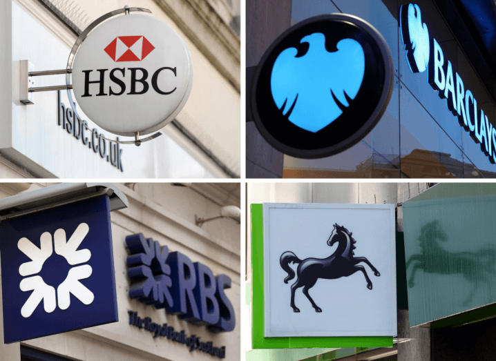 The logos of Barclays, HSBC, Royal Bank of Scotland and Lloyds, the banks that have been affected by the Travelex ransomware attack.