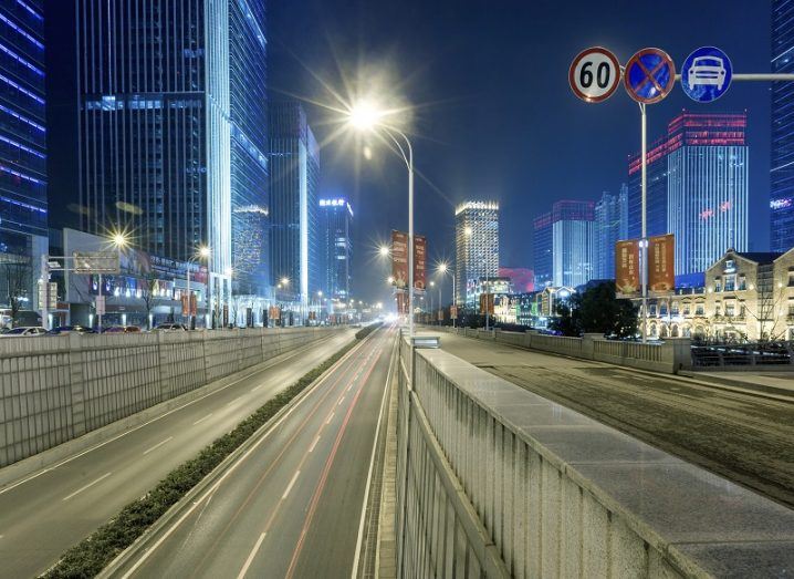 Empty motorway entering Wuhan at night.