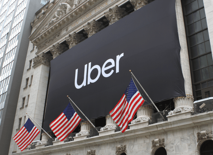 The Uber logo outside of the New York stock exchange.