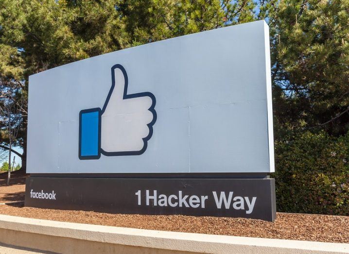 Facebook thumbs-up logo at its office on 1 Hacker Way.