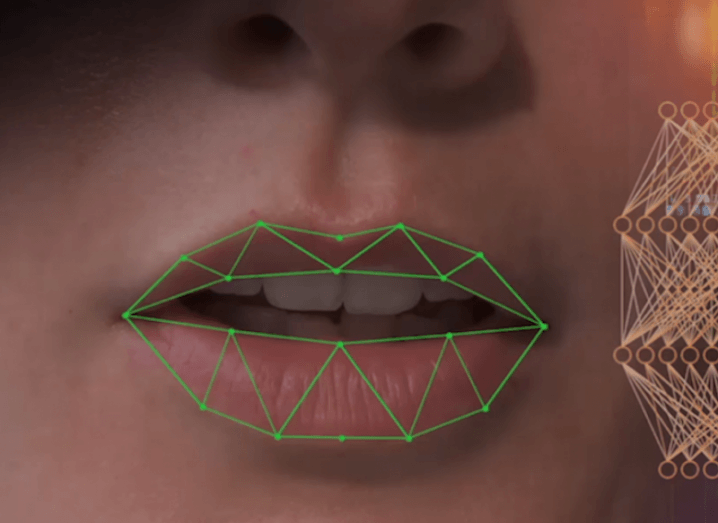 Close-up image of a face with green lines marking out the shape of the lips.