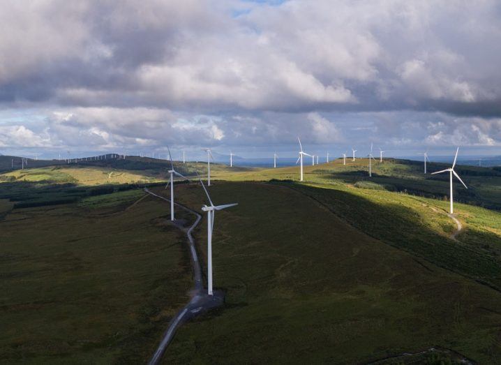 Large wind farm in Ireland spread over a great distance.