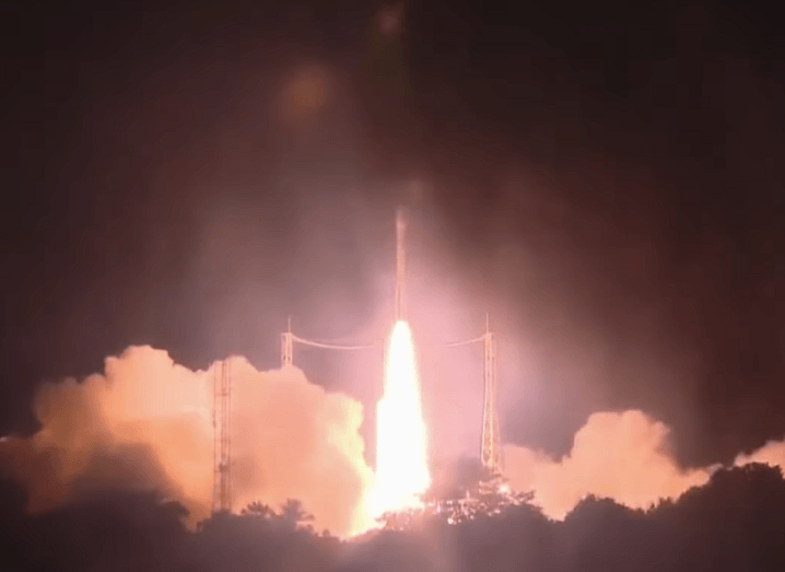 ESA's vega rocket lifts off at night.