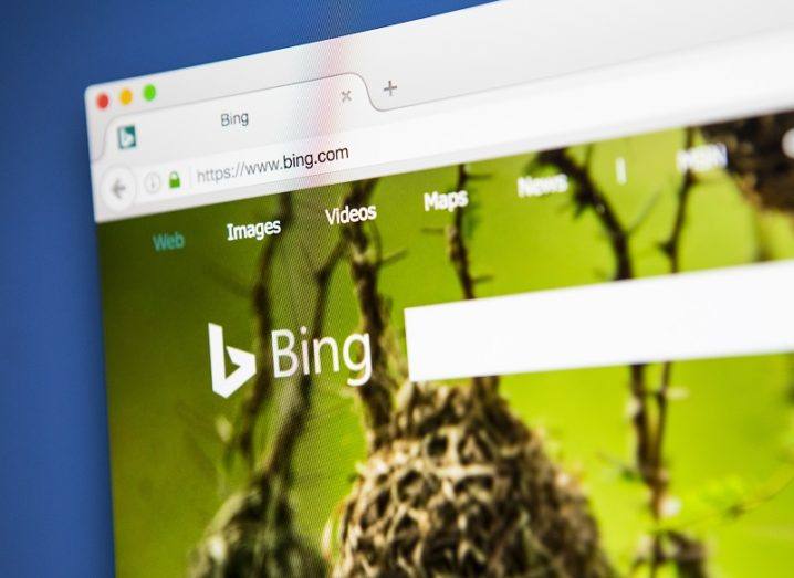 A window is open on the Bing search homepage.