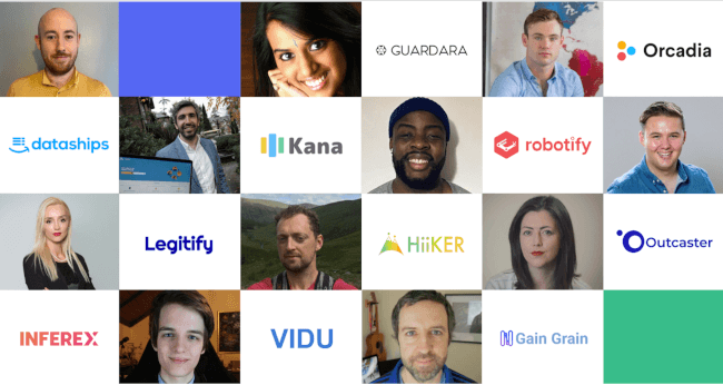 A grid containing images of 11 founders of the new NDRC cohort of start-ups and their company logos.