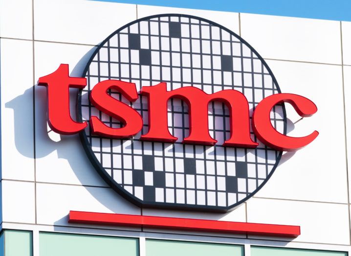 A TSMC sign on the side of a building in Silicon Valley.