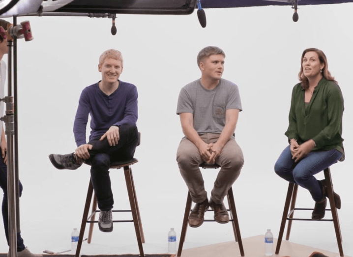 Stripe co-founders John and Patrick Collison giving an interview alongside the company’s COO.