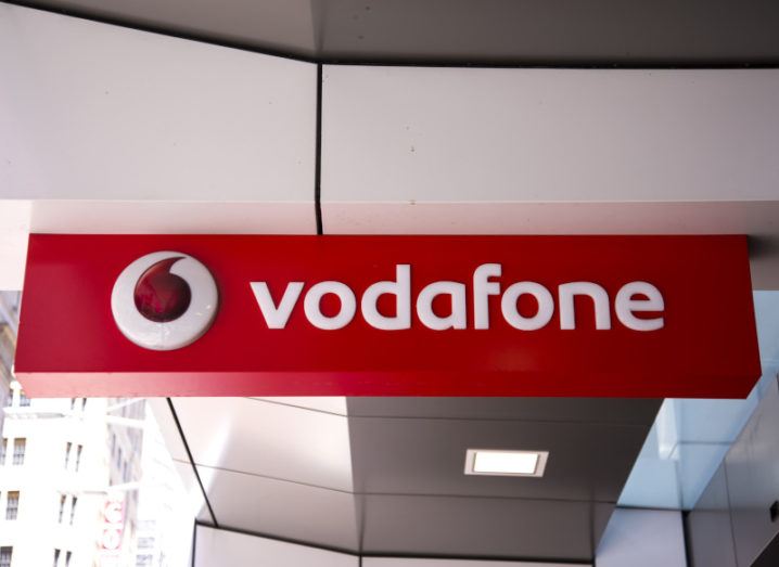 The Vodafone name and logo outside one of the company’s stores.