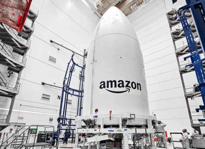 An Amazon satellite in a rocket as part of Project Kuiper.