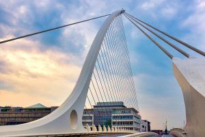 Photo of the Samuel Beckett Bridge in Dublin, Ireland.