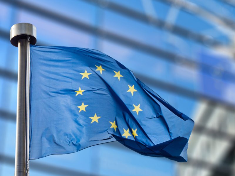 EU flag billows in the wind.