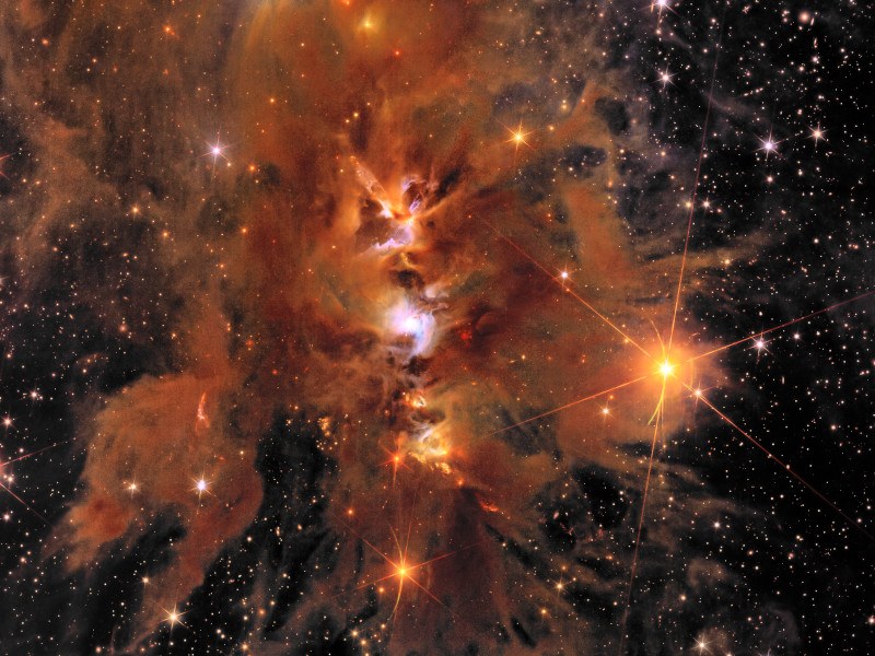 An image of gases and stars in space taken by the Euclid space telescope.