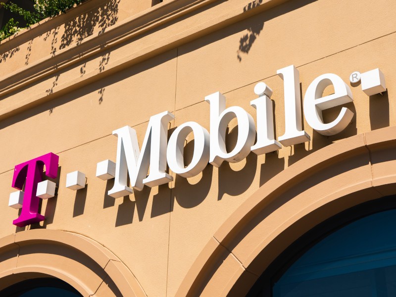 T-Mobile brand logo on a shop front.