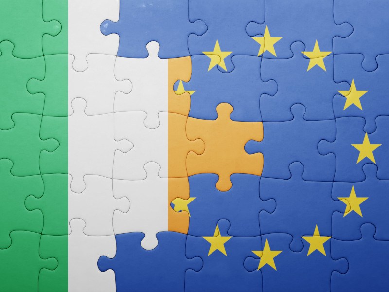 A jigsaw puzzle with the Irish and EU flags.