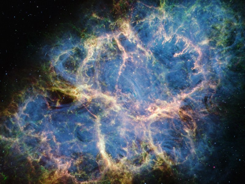 An image of the Crab Nebula, taken by the James Webb Space Telescope.