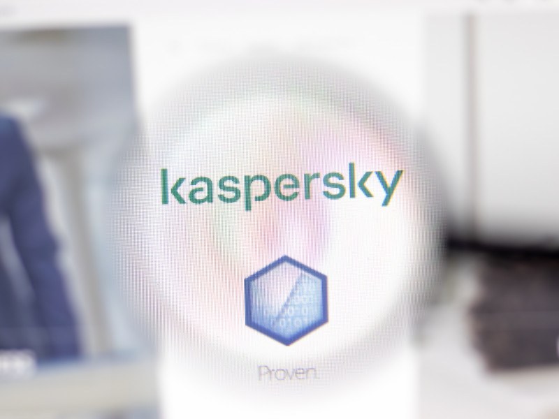 Kaspersky logo on a computer screen.