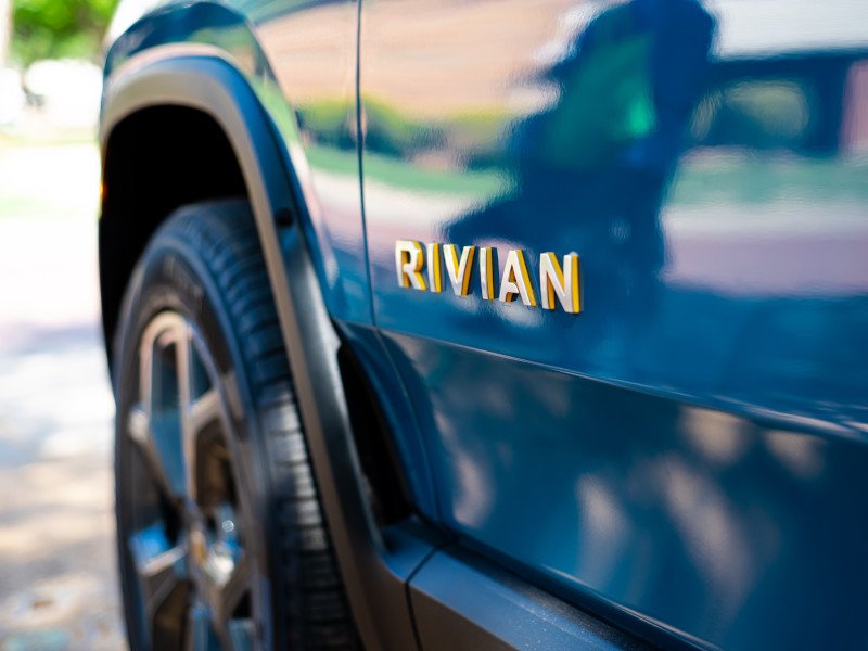 Rivian logo on a car.