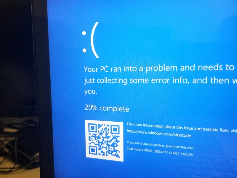 A windows blue screen of death, showing an error on a computer screen. Used for the context of a massive Microsoft outage.