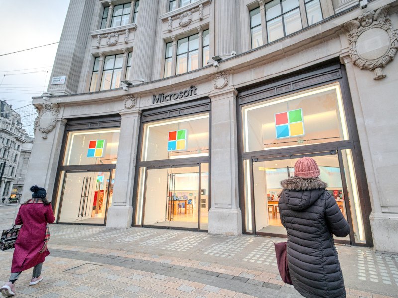 A Microsoft store in London, UK, during the day.