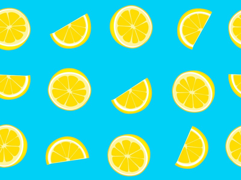 Illustration of lemons in a blue background.