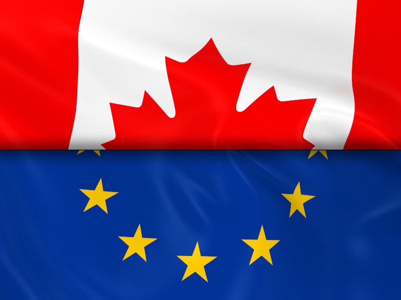 Illustration of the flags of Canada and the EU.