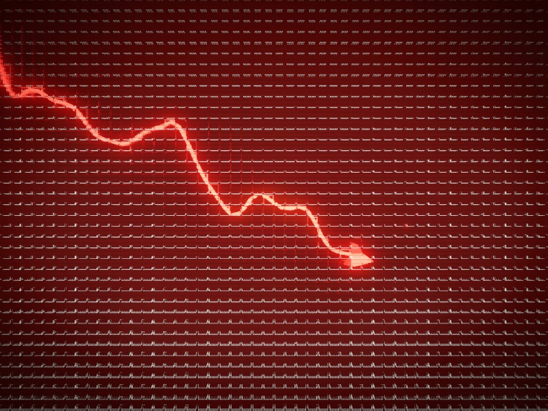 A red graph dipping downwards from left to right. Used for the context of the recent US stock plunge.