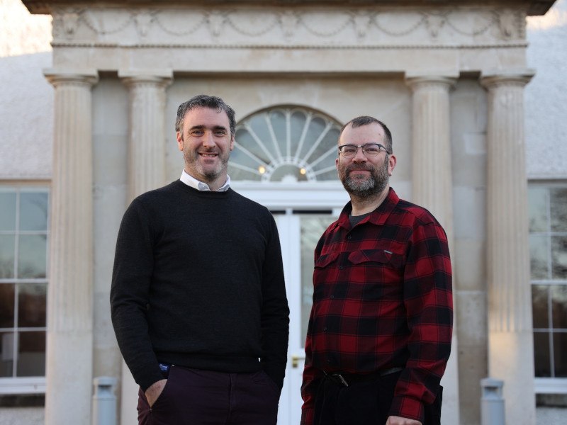 Proveye founders Doctor Jerome O’Connell and Professor Nick Holden standing in front of NovaUCD.