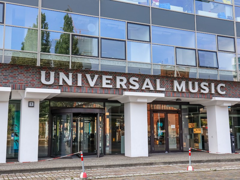 Universal Music logo on a shopfront.