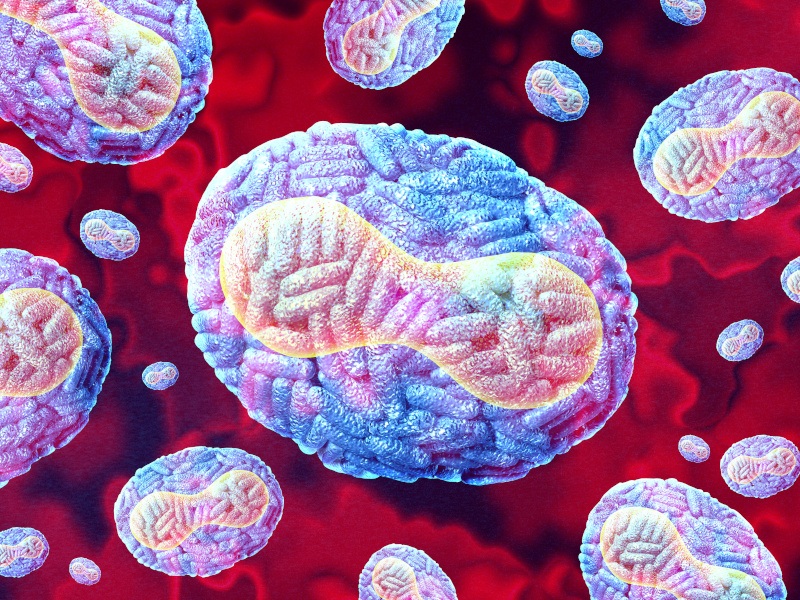 A colourful illustration of the mpox virus.