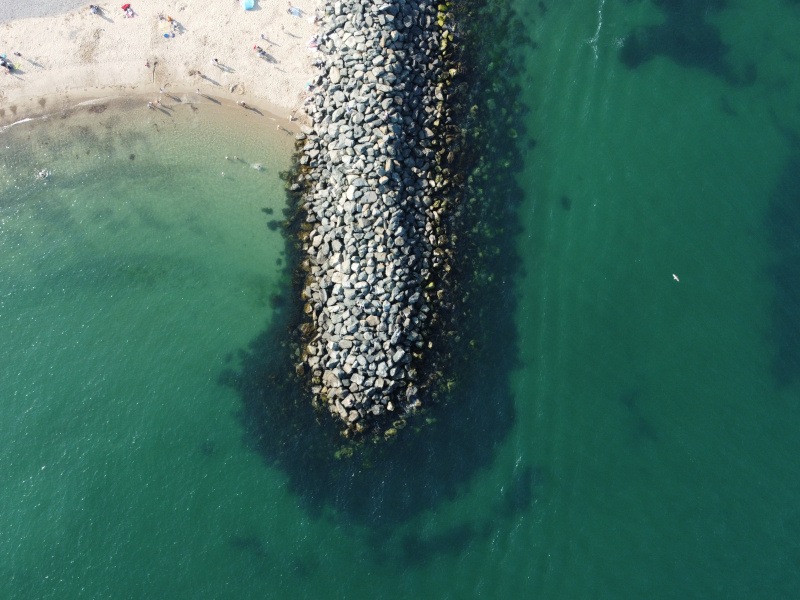 An areal view of Bray beach, the sea and the harbour, Co. Wicklow, Ireland