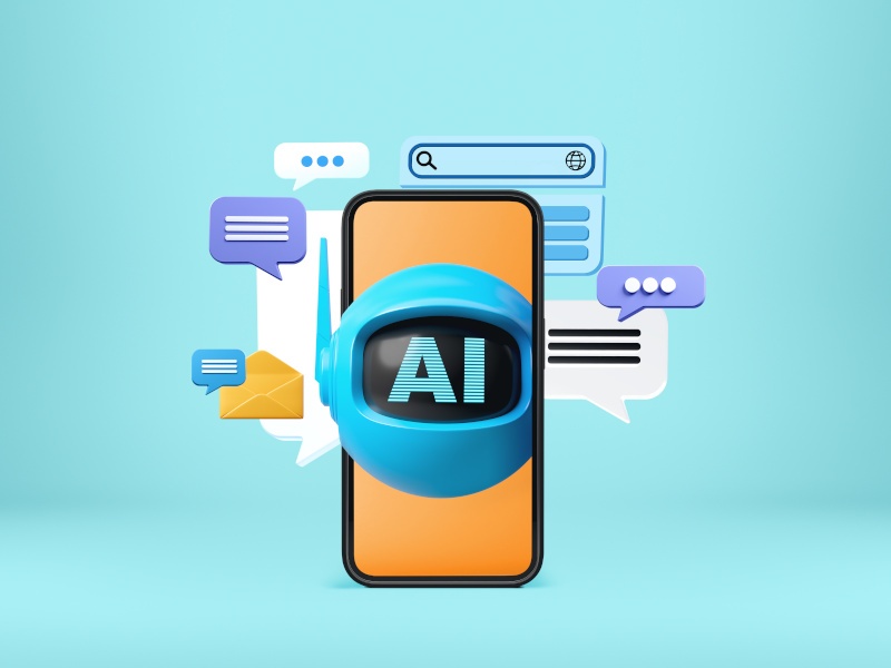 A colourful illustration of a mobile phone with a big AIG symbol and speech bubbles to symbolise using AI models on your phone.