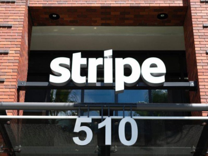 A building with the logo for fintech giant Stripe. It recently announced 300 job cuts, or 3.5pc of its global workforce.